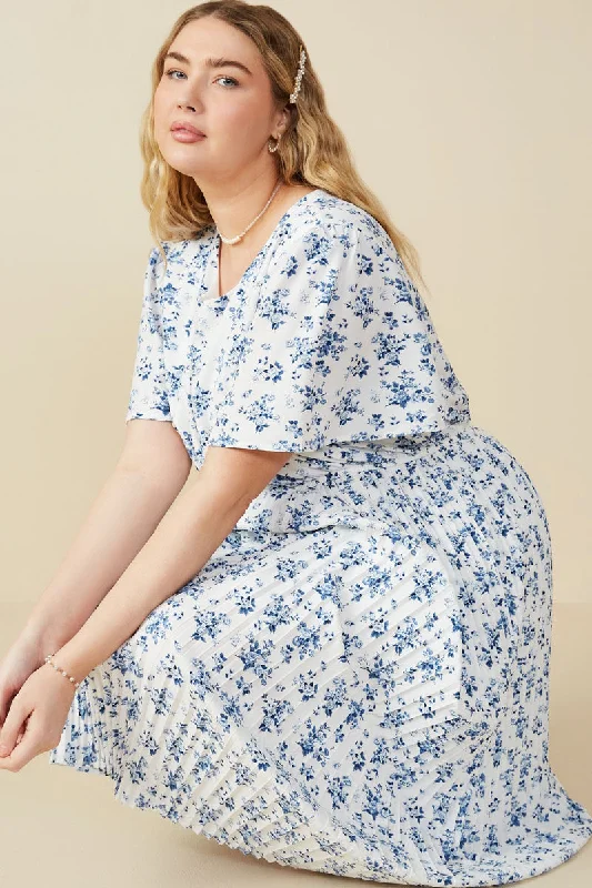 Plus size dresses with bold stripes add flair -Ditsy Floral Pleated Skirt Dress