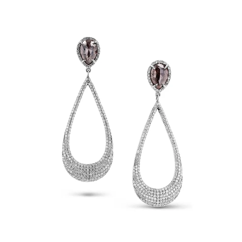 Drop Earrings with Enamel Coating -Diamond Drop Earrings with Rose Cut Chocolate Diamond Stud