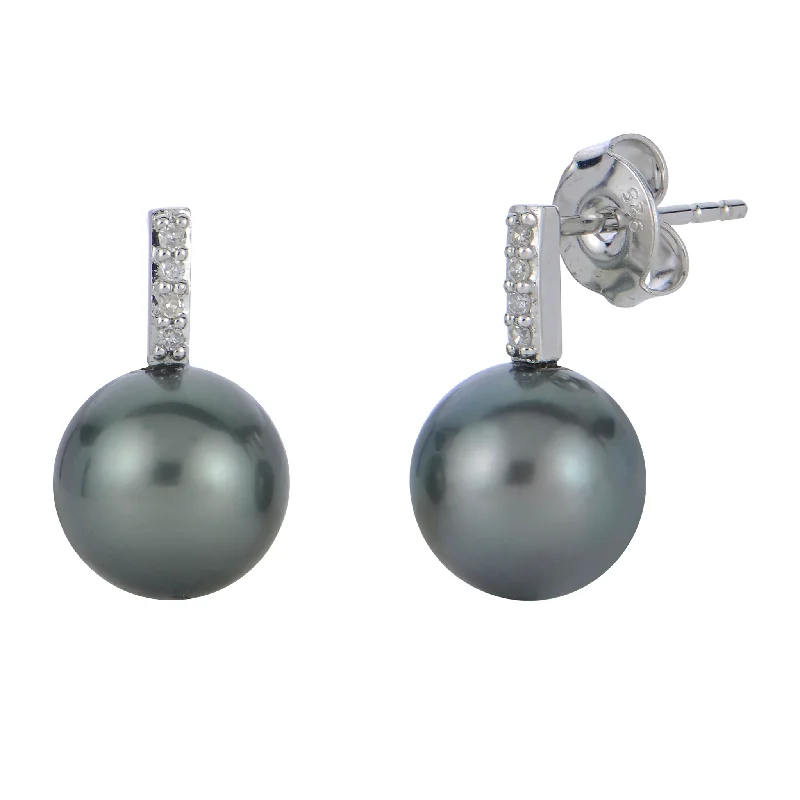 Drop Earrings with Knot Designs -14K White Gold Tahitian Cultured Pearl Drop Earrings with Diamonds