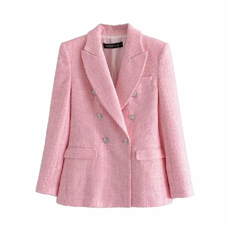 Office T-Shirts for Workplace -Pink Tweed Blazer Women - Formal-Business - Plain-Solid