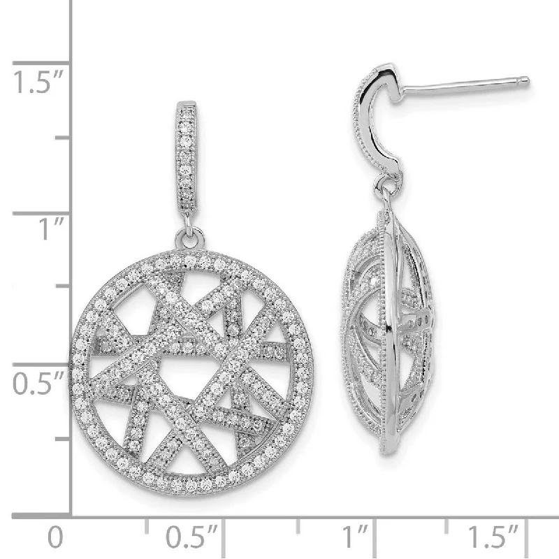 Drop Earrings with Keyhole Designs -Curata 925 Sterling Silver 26x19mm Pave CZ Cubic Zirconia Vintage Dangle Post Earrings