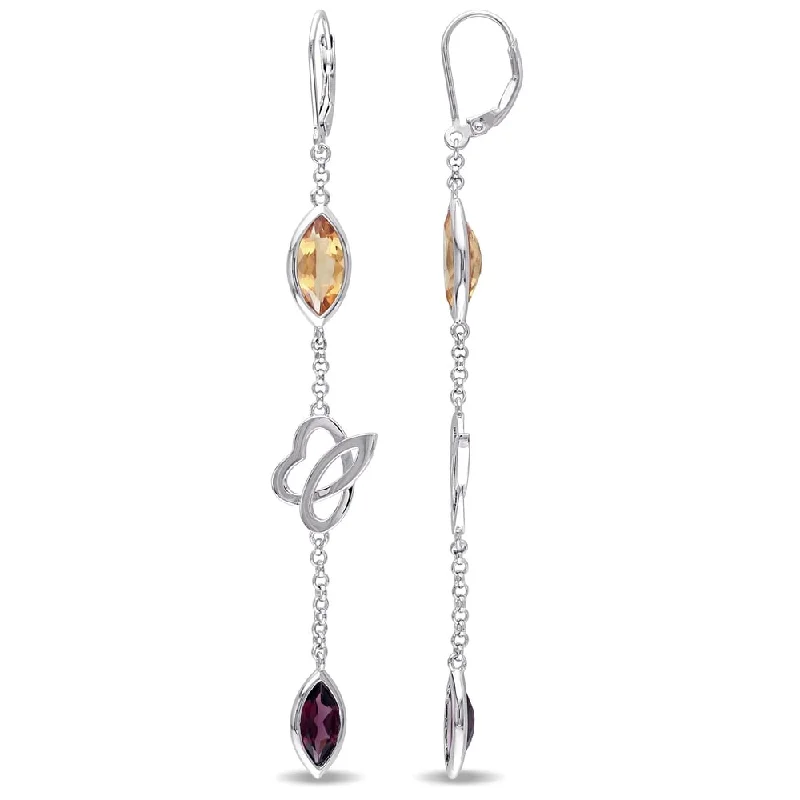 Heart Shaped Drop Earrings for Love -Miadora Sterling Silver Marquise Citrine and Rhodolite Station Drop Earrings