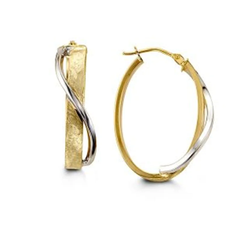 Drop Earrings for Beach Outfit -10K Two Tone Gold Wrap Oval Hoop Earrings