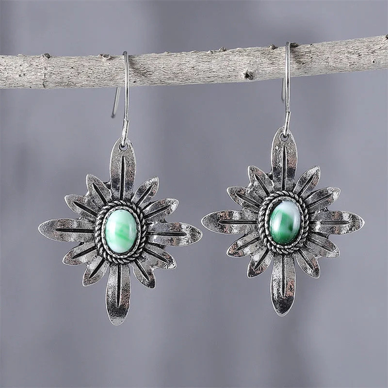 Drop Earrings with Abstract Designs -Wholesale Fashion Bohemian Style Turquoise Daisy Flower Earrings