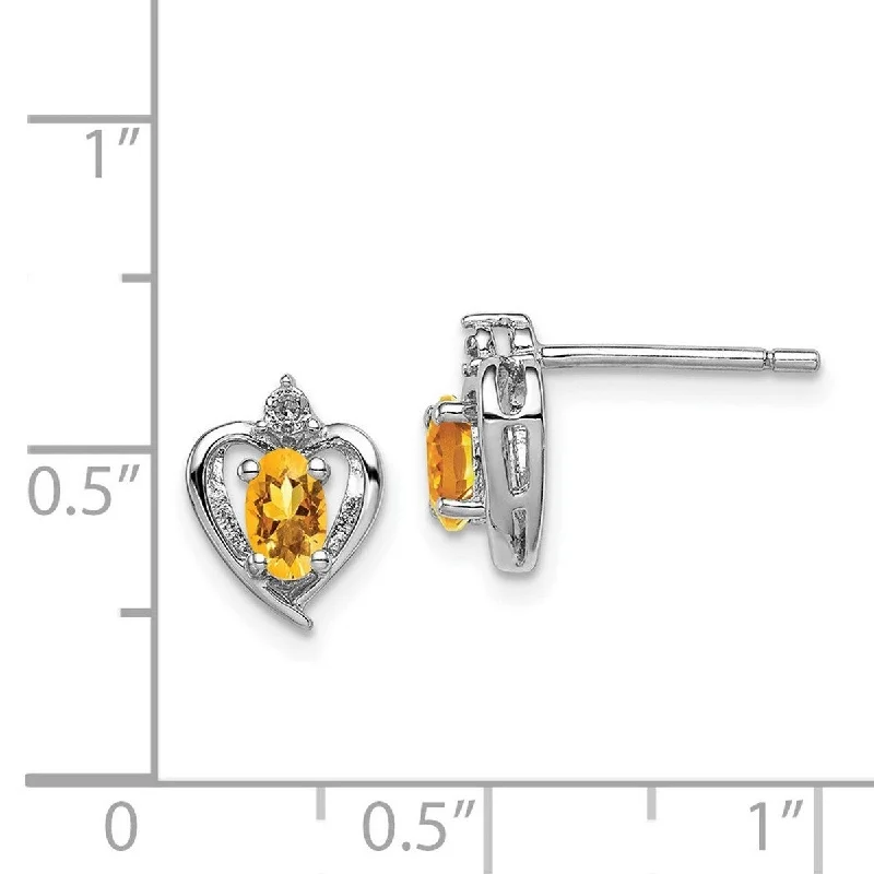 Hippie Drop Earrings with Beads -Curata 925 Sterling Silver 10x7mm Citrine and Diamond Heart Earrings