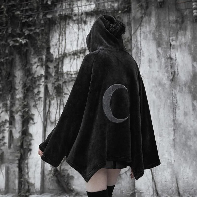 Festival T-Shirts for Music Events -Women's Punk Fur Hooded Moon Irregular Cape Coat Punk Moon Cape