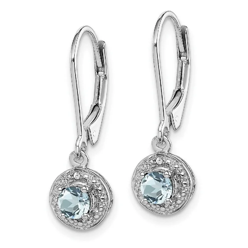 Drop Earrings for Yoga Session -Curata 925 Sterling Silver 26x7mm Diamond and Created Aquamarine Leverback Earrings