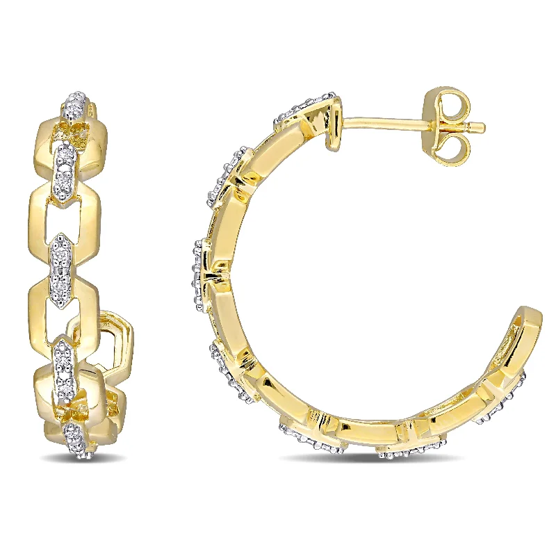 Drop Earrings with Enamel Coating -Miadora Yellow Plated Sterling Silver 1/6ct TDW Diamond Link Open Hoop Earrings