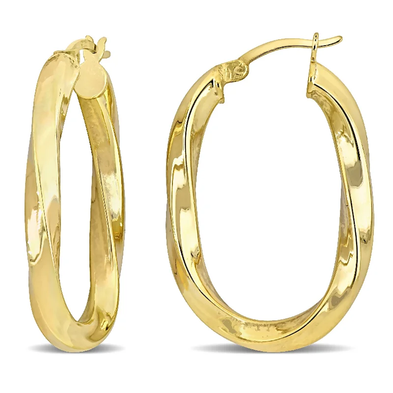 Drop Earrings with Symbolic Elements -Miadora Yellow Plated Sterling Silver 33x23mm Twist Oval Hoop Earrings