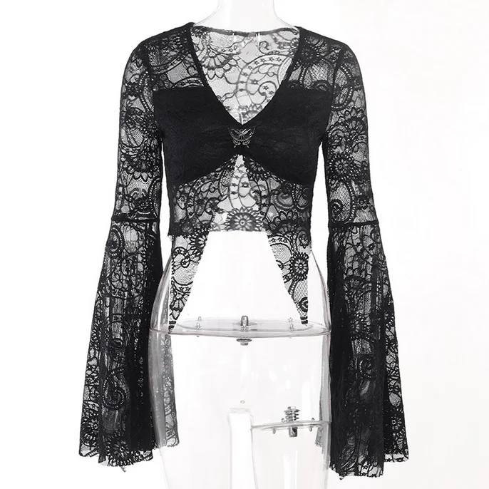 Mother's Day T-Shirts for Gift Idea -Women's Gothic Flared Sleeved Plunging Lace Cape