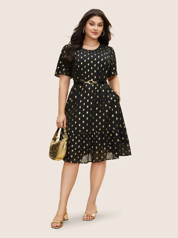 Plus size dresses for evening wear glow softly -Glitter Polka Dot Patchwork Ruffles Dress