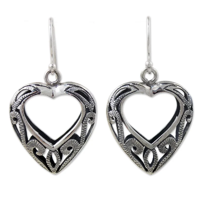 Drop Earrings for Beach Outfit -Novica Handmade Moonlit Hearts Sterling Silver Heart Earrings