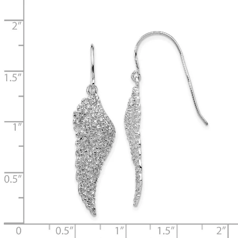 Drop Earrings for Engagement Party -Curata 925 Sterling Silver 47x11mm CZ Cubic Zirconia Angel Wing Hook Earrings