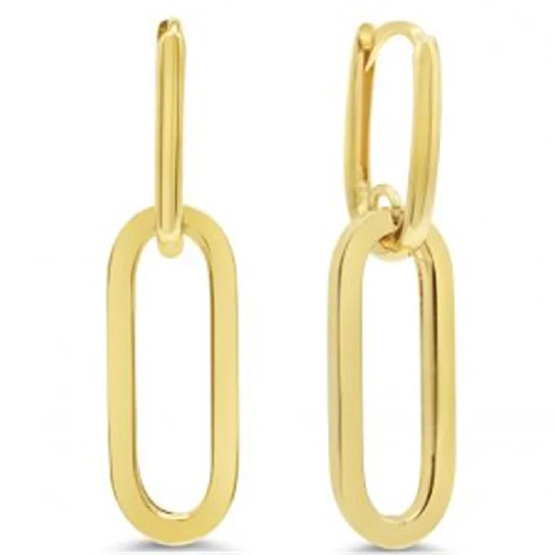 Drop Earrings for Festival Style -10K Yellow Gold Paperclip Hoop Drop Earrings