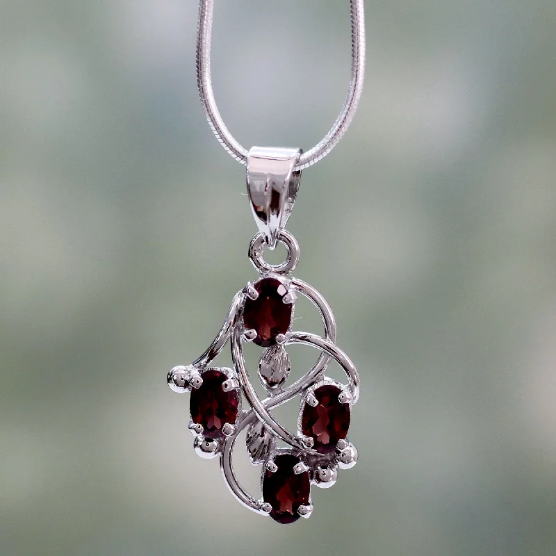 Necklaces and pendants with leaf-shaped designs for an earthy, organic feel-Scarlet Vines Sterling Silver Necklace with Garnet Handmade India