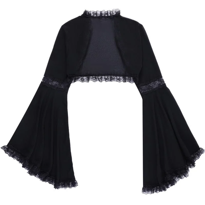 Gym T-Shirts for Training -Women's Gothic Flared Sleeved Lace Hem Cape