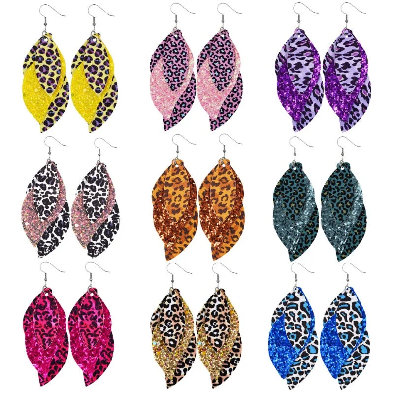 Drop Earrings with Floral Motifs -Wholesale High-end Trendy S-shaped Leather Leopard Print Earrings