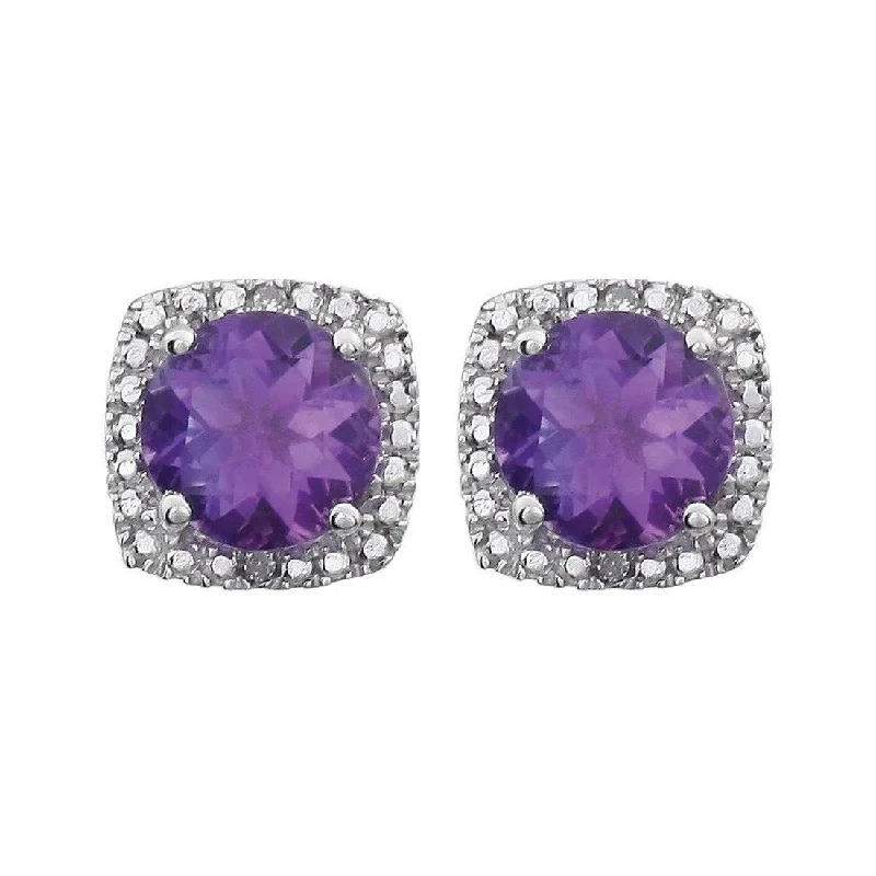 Drop Earrings for Festival Style -Curata 925 Sterling Silver Round 6mm Amethyst Polished .015 Dwt Diamond Earrings