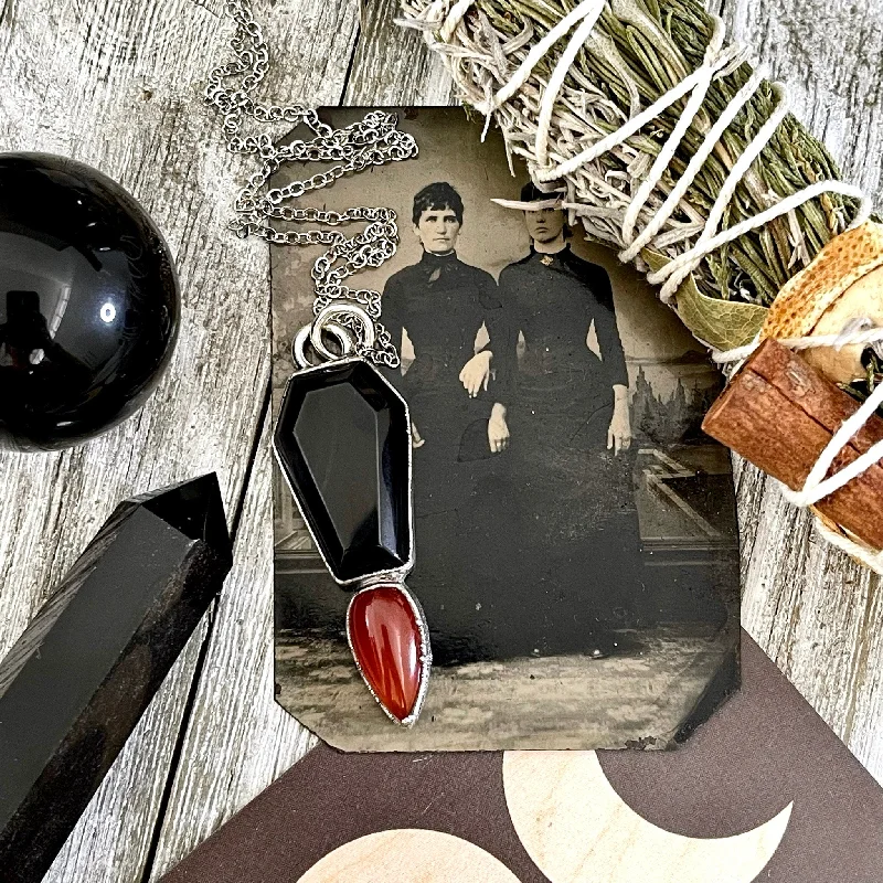 Stunning necklaces and pendants with birthstone pendants for a personal touch-Crystal Coffin Black Onyx and Red Carnelian Necklace  / Gothic Jewelry