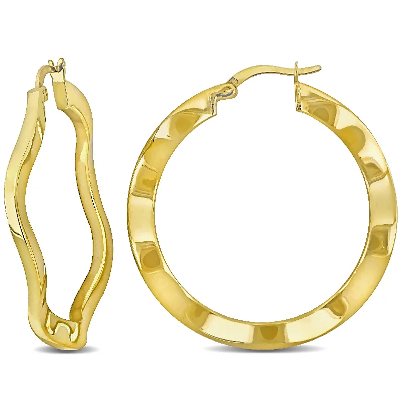 Indian Drop Earrings with Intricacy -Miadora Yellow Plated Sterling Silver 38mm Round Wave Hoop Earrings