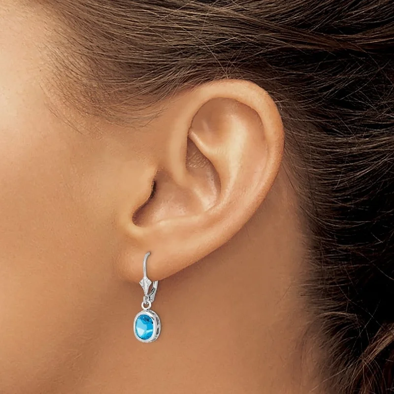 Lead Free Drop Earrings for Health -Curata 925 Sterling Silver 28x9mm Bezel 8x6mm Oval Blue Topaz Leverback Earrings