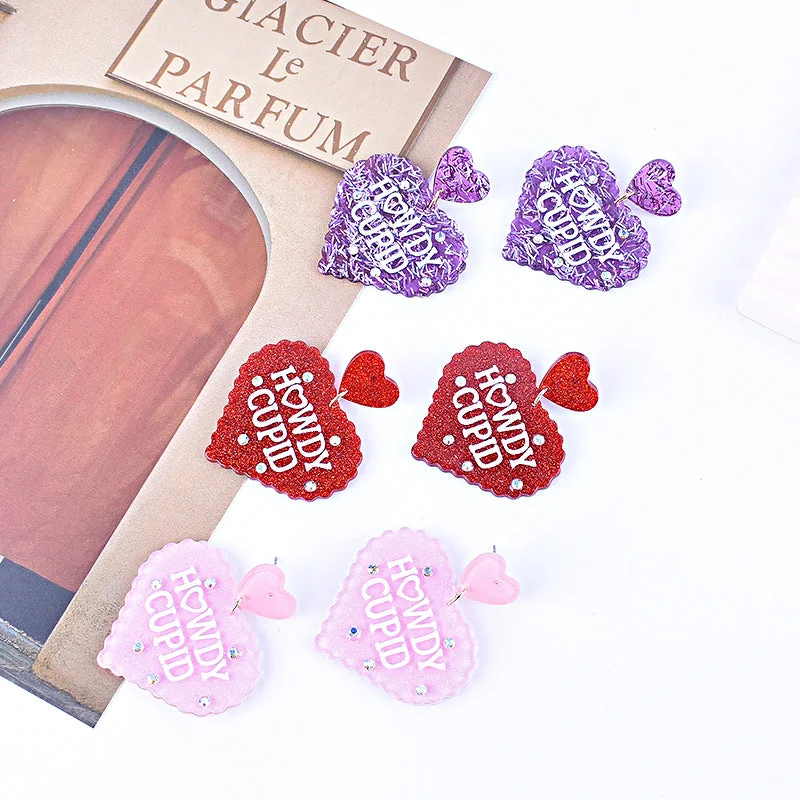 Hippie Drop Earrings with Beads -Wholesale New Valentine's Day earrings red pink purple lovely earrings Cupid letter earrings