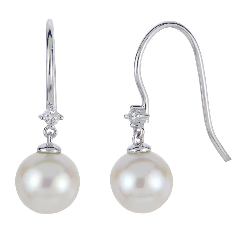 Pearl Drop Earrings for Elegance -14K White Gold Freshwater Pearl and Diamond Earrings