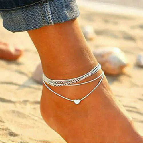 Weekend T-Shirts for Leisure -Women's Fashion Love Heart Ankle Bracelet