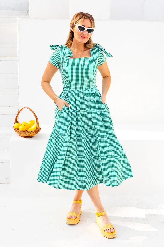 Plus size dresses with lightweight knits feel breezy -Blakely Dress in Green Gingham - FINAL SALE