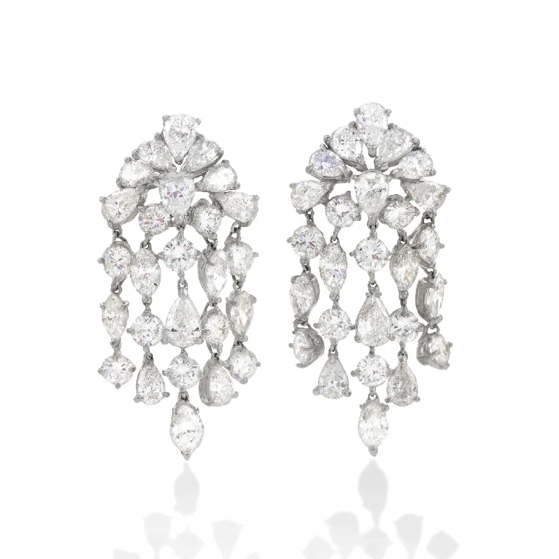 Ethnic Drop Earrings with Tribal Design -David Webb Diamond "Waterfall" Earrings