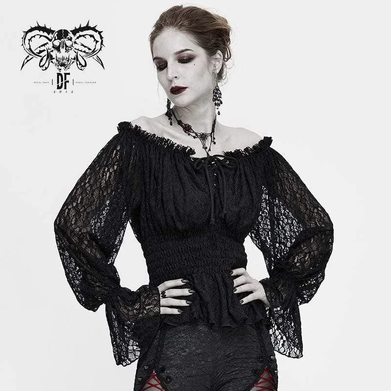 Comic T-Shirts for Comic Fans -Women's Gothic Off-shoulder Strappy Lace Sleeve  Tops