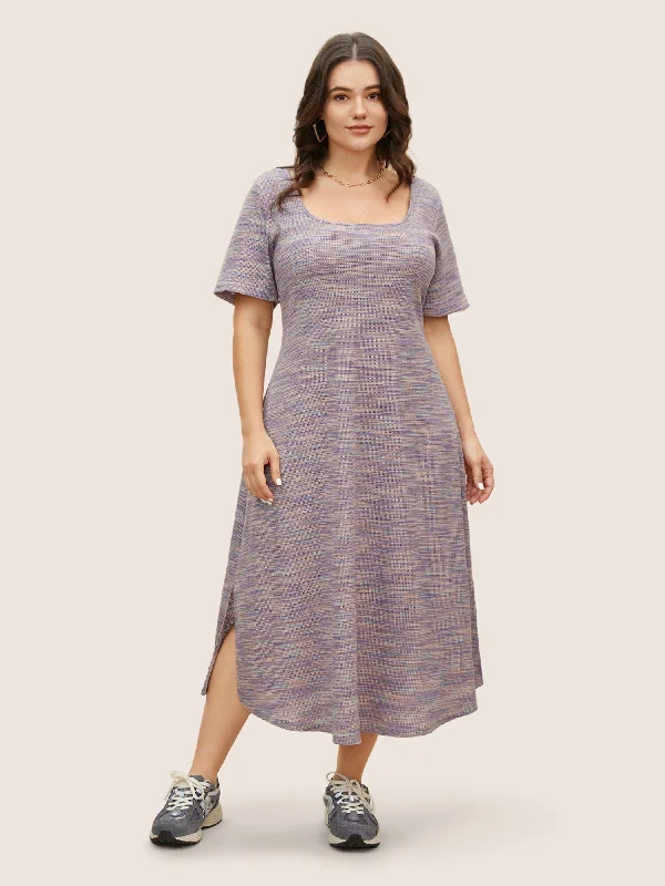 Plus size dresses with adjustable straps fit well -Textured Waffle Knit Crisscross Split Side Dress