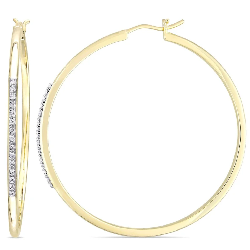 Drop Earrings for Party Look -Miadora Yellow Plated Sterling Silver 1/6ct TDW Diamond Hoop Earrings - White