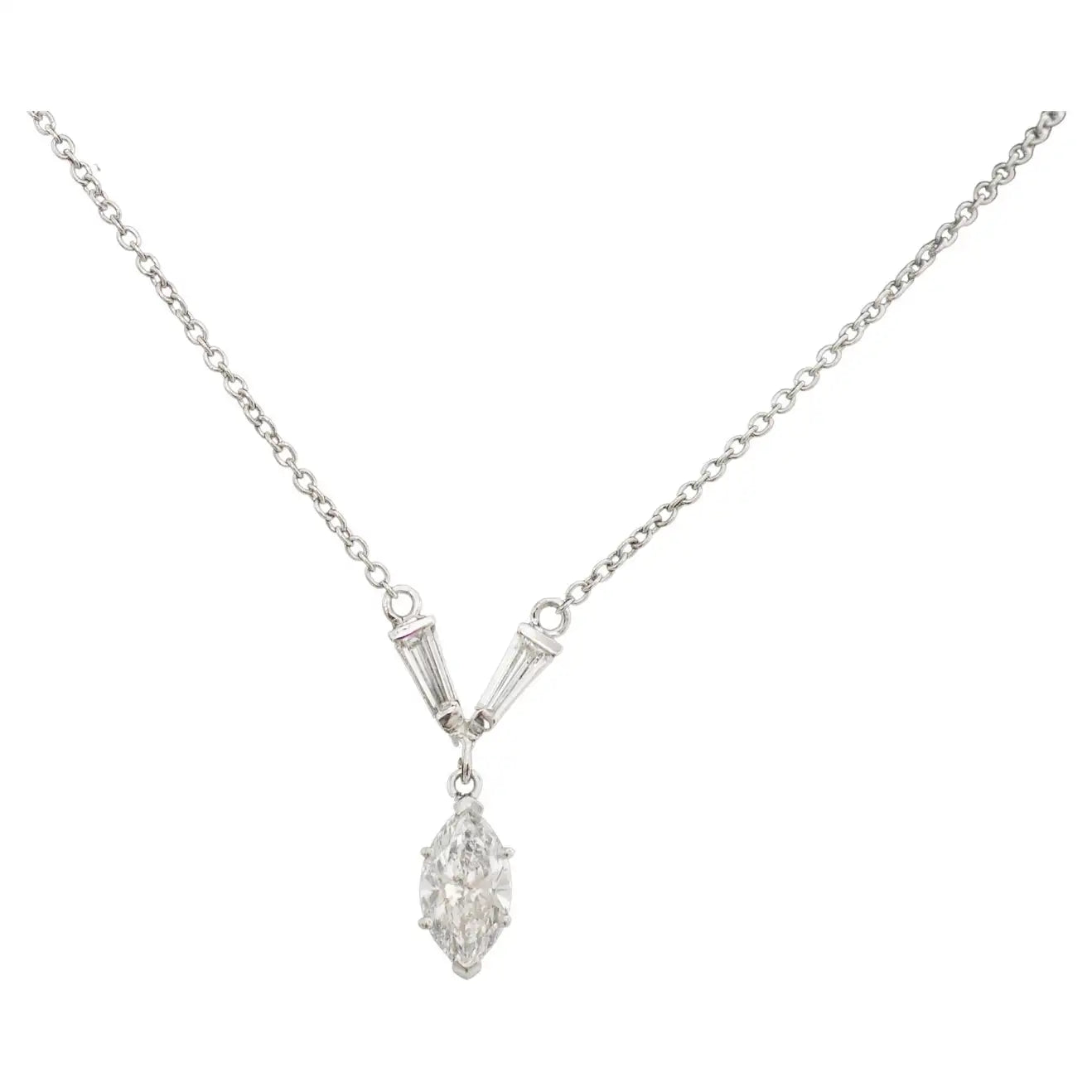 Necklaces and pendants with crescent moon designs for a celestial and mystical feel-Classic Marquise Diamond Drop Necklace in Platinum GIA E SI1