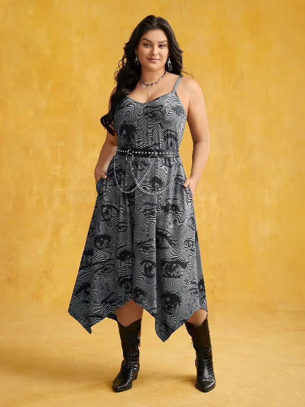 Plus size dresses with bold cuts make statements -Spooky Eye Print Knit Cami Midi Dress