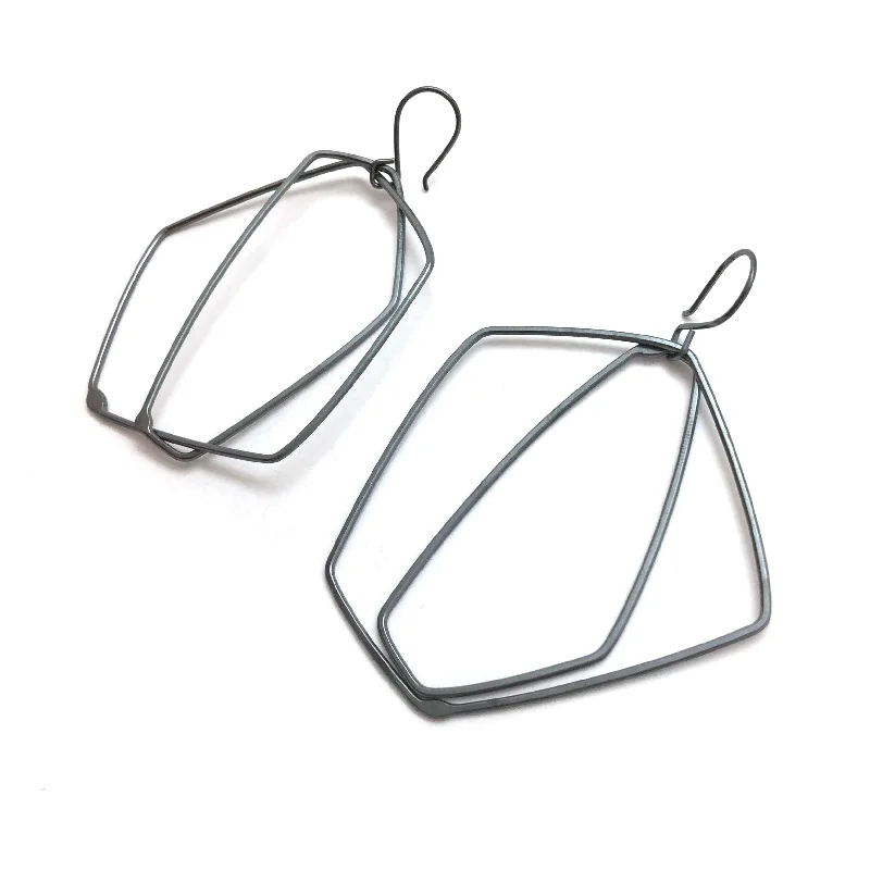 Drop Earrings for Work Attire -Layered Oxidized Silver Earrings