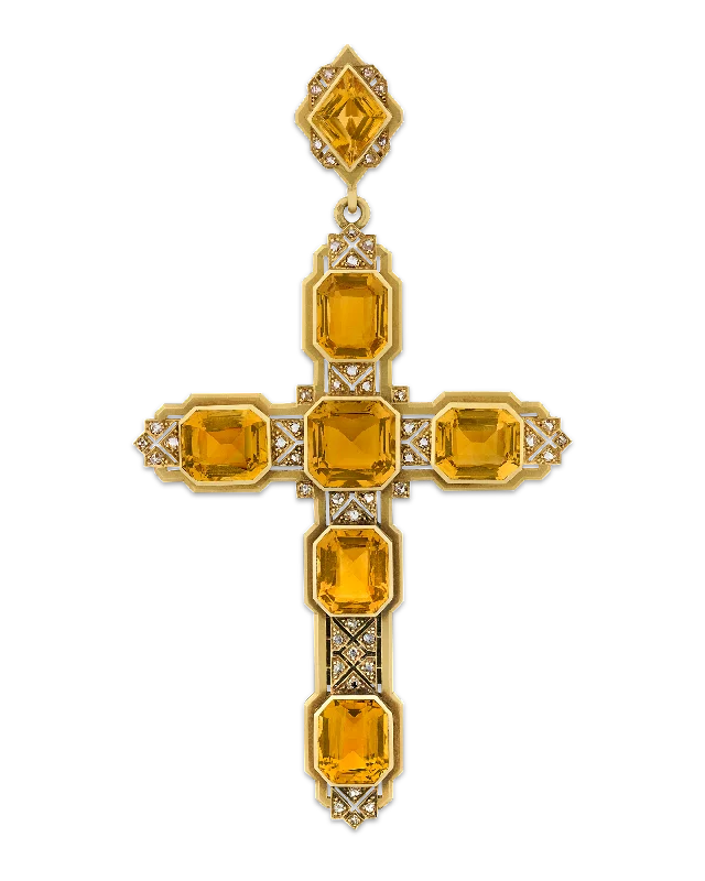 Best necklaces and pendants with adjustable chains for a customizable fit-Mellerio Citrine, Diamond and Gold Cross Pendant