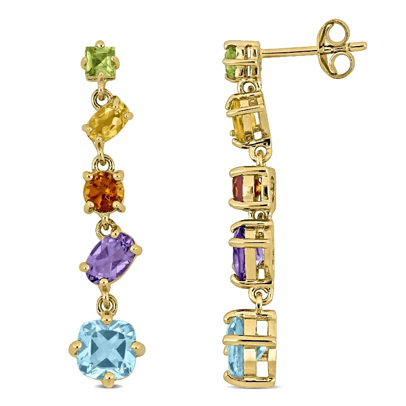 Drop Earrings for Evening Gown -Miadora Yellow Plated Sterling Silver 4 1/2ct TGW Amethyst SKY Blue Topaz Citrine & Peridot Earrings