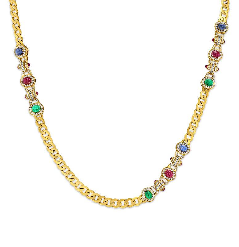 Best necklaces and pendants with intricate beadwork for a bohemian-inspired look-Emerald, Ruby, Sapphire and Diamond Necklace