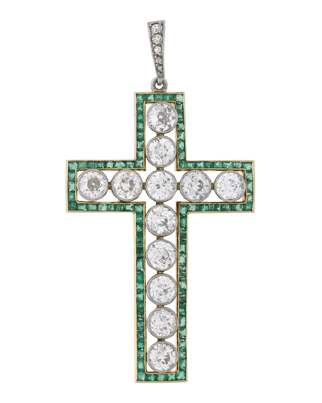 Best necklaces and pendants with glowing moonstone for an ethereal glow-Diamond and Emerald Cross Pendant, 3.00 Carats