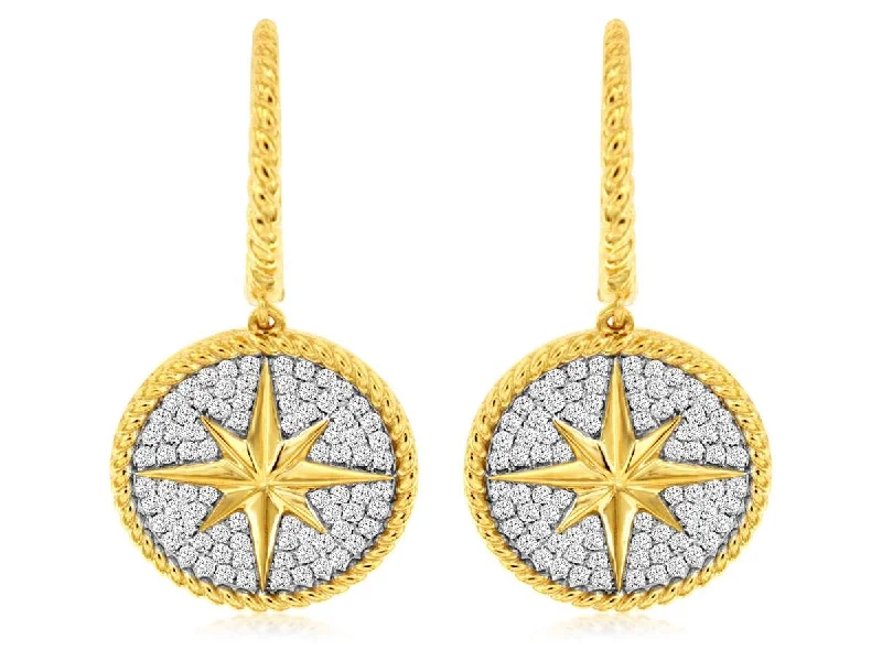 Push Back Drop Earrings for Convenience -14K DIAMOND NAUTICAL STAR EARRINGS