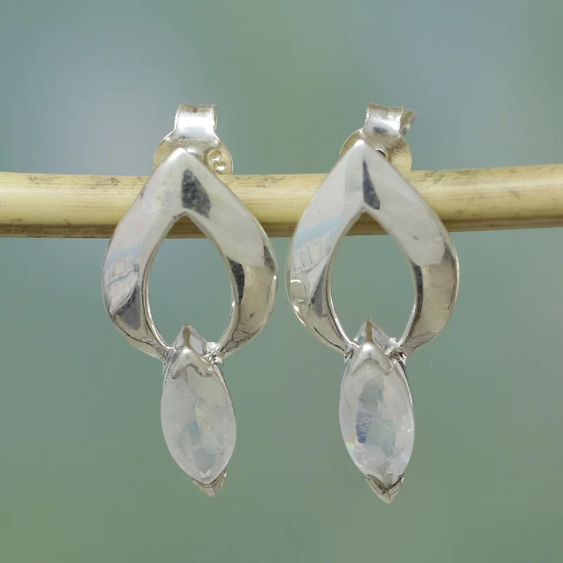 Drop Earrings with Debossed Designs -Novica Handmade Anticipation Moonstone Earrings