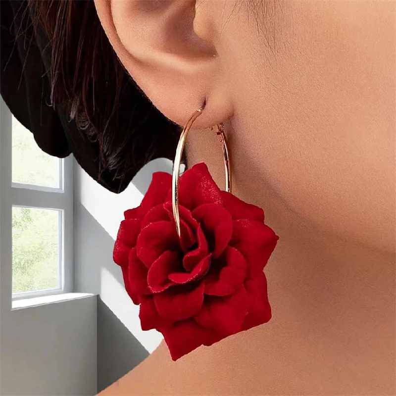 Drop Earrings for Office Wear -Wholesale 2PCS exquisite elegant fashion gentle creative romantic red rose earrings for dating holiday Valentine's Day