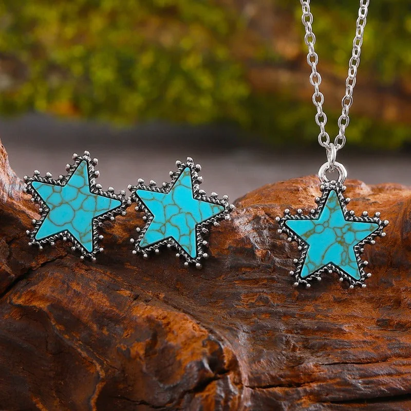 Drop Earrings for Mother's Day -Wholesale Retro Fashion Western Turquoise Five-pointed Star Creative Versatile Earrings