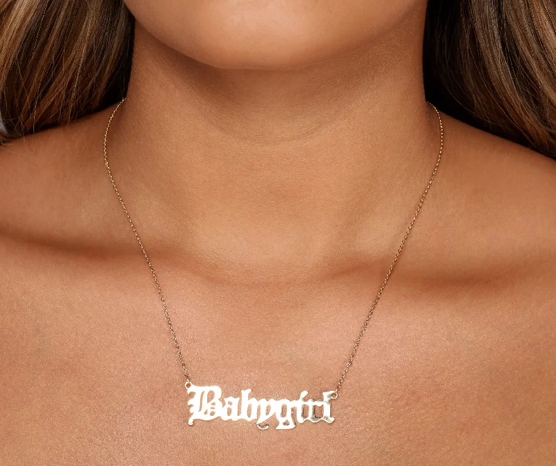 Best necklaces and pendants with crystal accents for a sparkling and elegant style-Babygirl Script Necklace