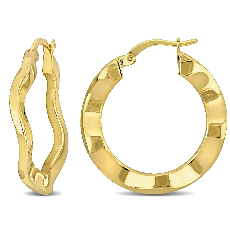 Drop Earrings with Crown Designs -Miadora Yellow Plated Sterling Silver 27mm Round Wave Hoop Earrings