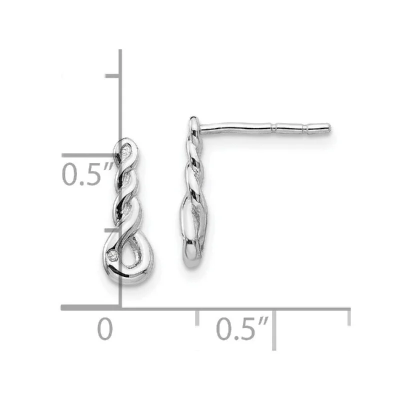 Drop Earrings with Hammered Finish -Curata 925 Sterling Silver Diamond Swirl Bar Drop Post Earrings