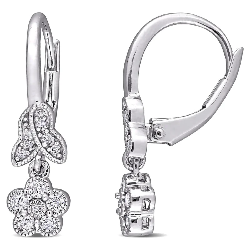 Magnetic Closure Drop Earrings for Easy -Miadora Sterling Silver 1/3ct TDW Diamond Floral Leverback Earrings