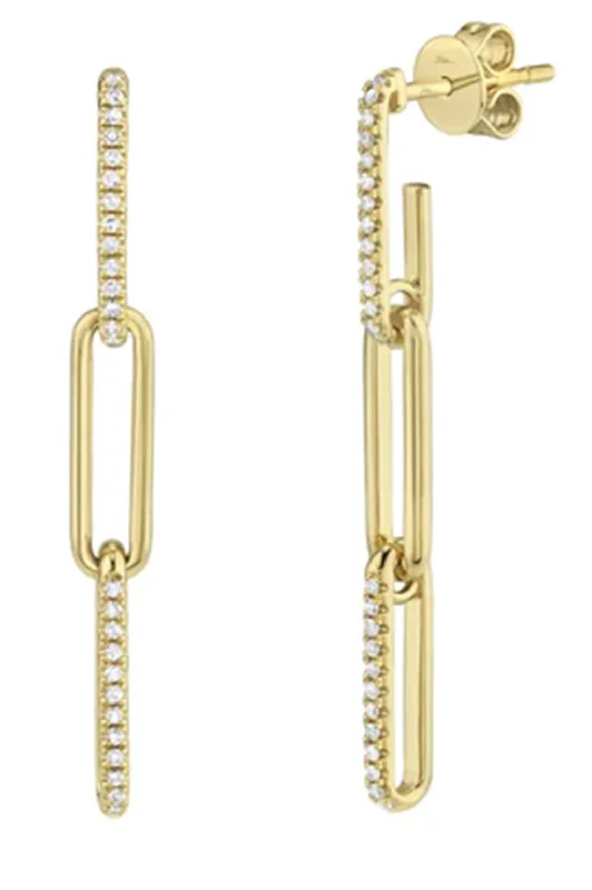 Drop Earrings with Enamel Coating -14K Yellow Gold 0.17ctw Diamond Paperclip Link Drop Earrings by Shy Creation