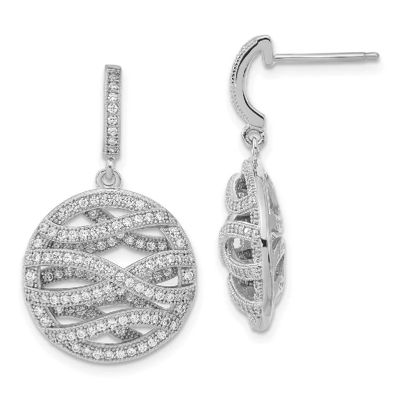 Hypoallergenic Drop Earrings for Sensitive -Curata 925 Sterling Silver 28x19mm Pave CZ Cubic Zirconia Polished Round Dangle Post Earrings